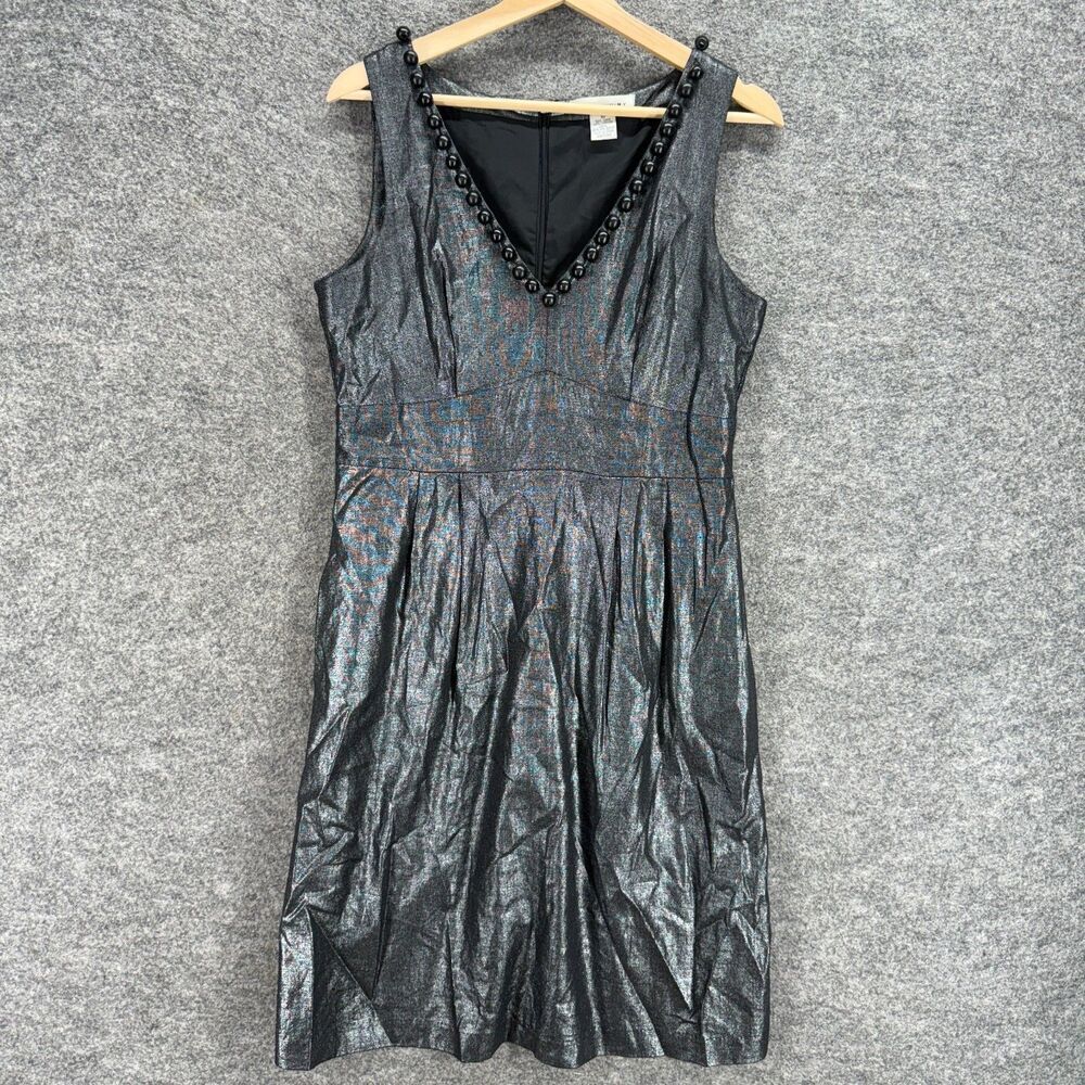 WD NY Dress Women 10 Gray Sheath Midi Zipper Sleeveless V-Neck Lined Casual